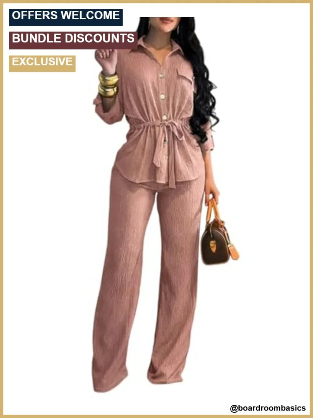 2 Piece Matching Set Women's Button Down Shirt Wide Leg Pants Business Casual